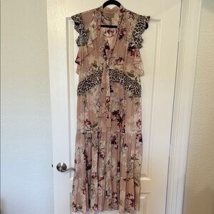 Anthropologie Pink Ruffled Tiered Maxi Dress